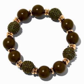 Olive Green Threaded Ball Gold-tone Stretch Bracelet,