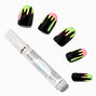 Glow in the Dark Rainbow Drip Coffin Vegan Faux Nail Set - 24 Pack,