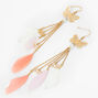 Gold 5&quot; Butterfly Pink Feather Drop Earrings,
