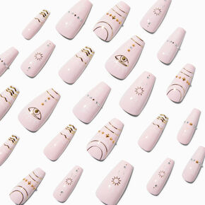 Boho Bling Pale Pink Stiletto Vegan Faux Nail Set - 24 Pack,