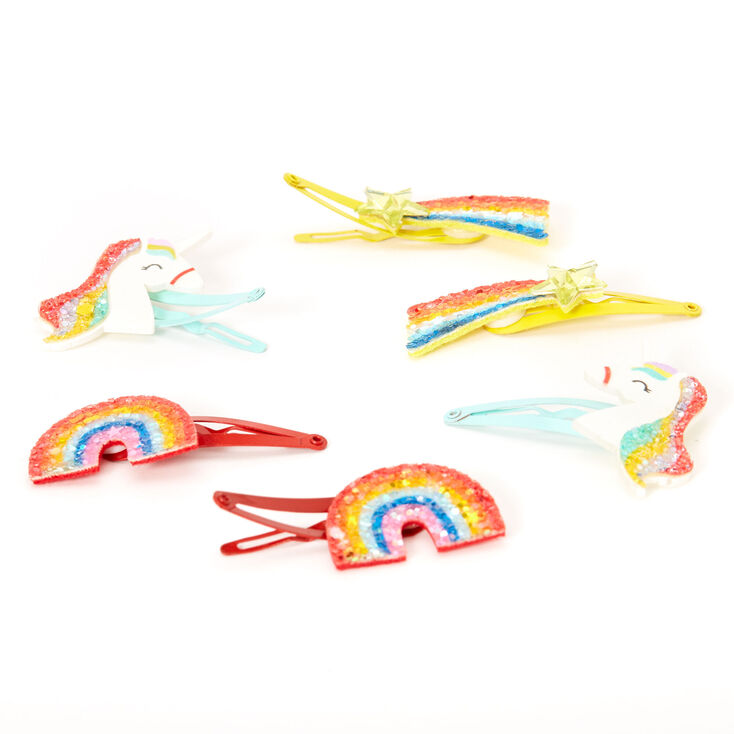 Claire&#39;s Club Rainbow Glitter Magical Snap Hair Clips - 6 Pack,