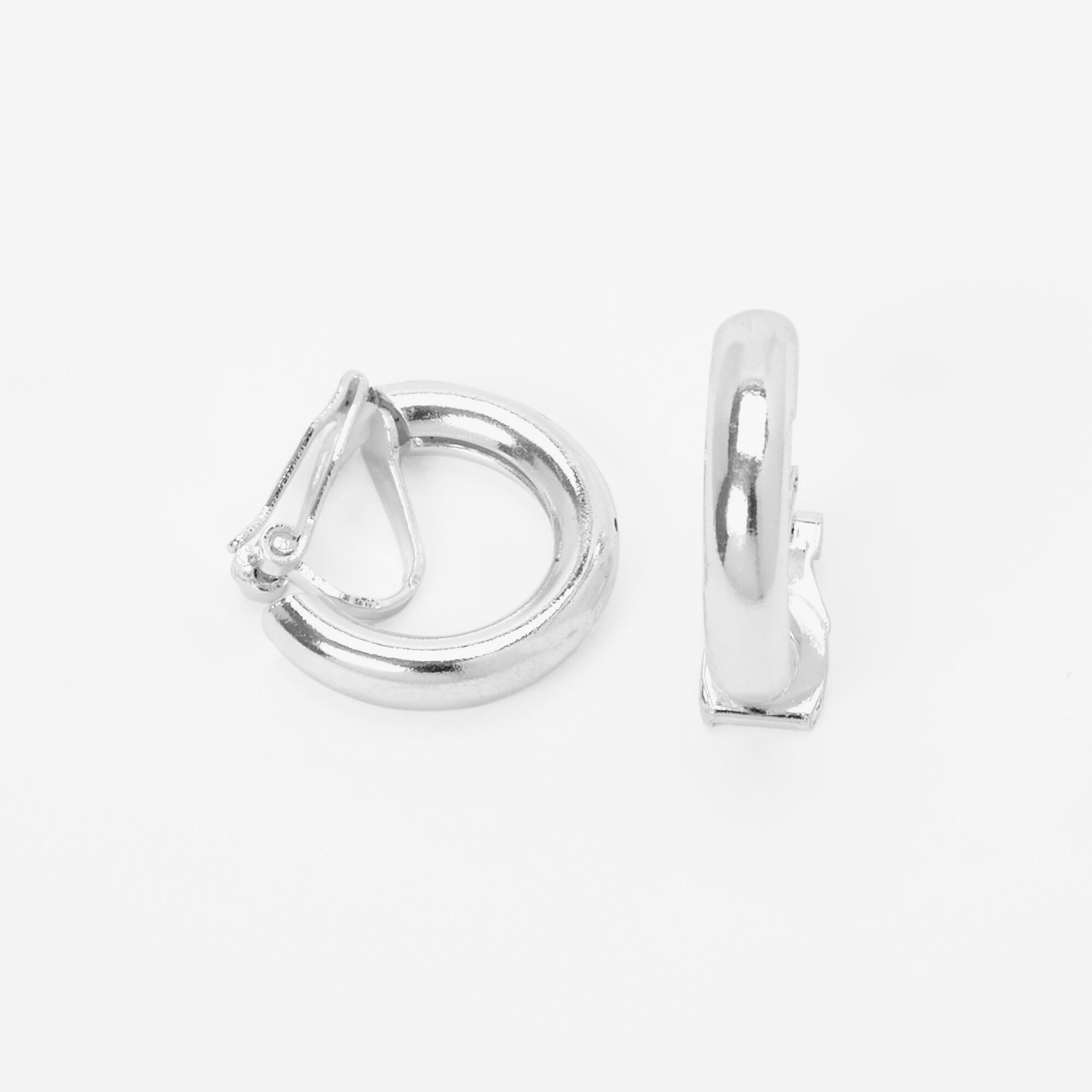 View Claires Tone 20MM Tubular Clip On Hoop Earrings Silver information