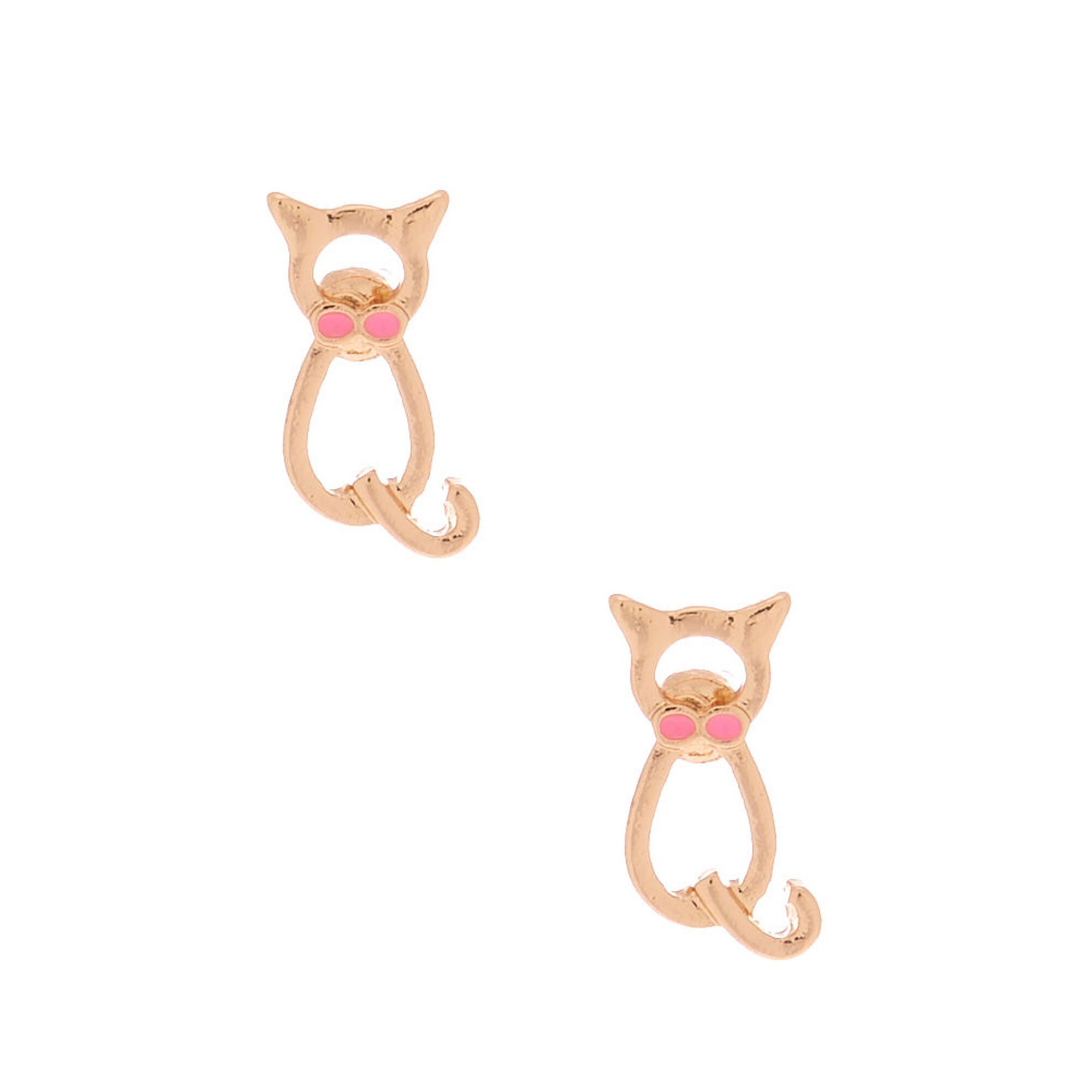View Claires GoldTone Dapper Cat Stud Earrings Pink information