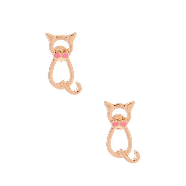 Clous d&#39;oreille pimpants avec chat couleur dor&eacute;,