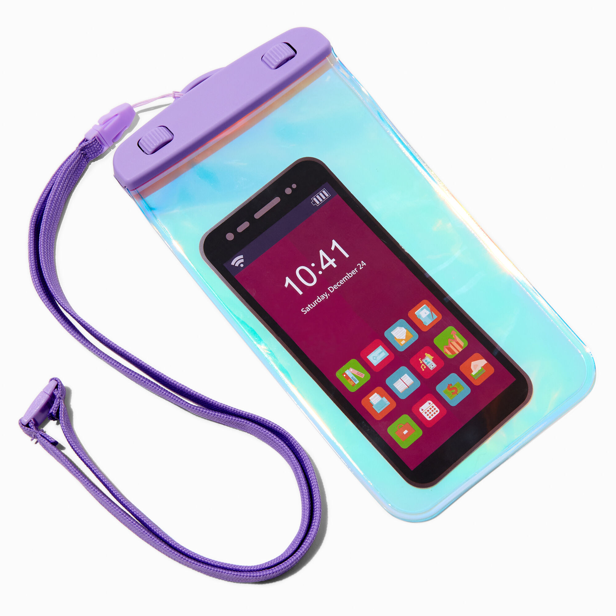 View Claires Waterproof Holographic Phone Pouch With Crossbody Strap information