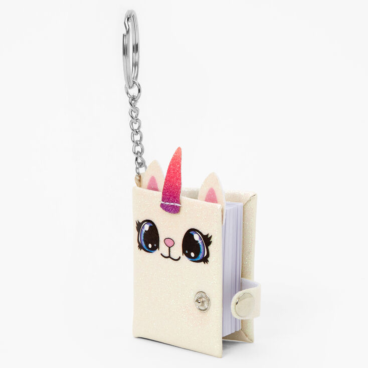 Porte-cl&eacute;s mini journal intime chat-licorne &agrave; paillettes,