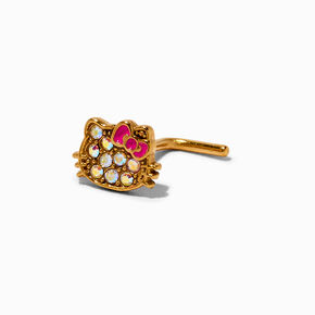 16G Hello Kitty&reg; Claire&#39;s Exclusive Gold-tone Stainless Steel Crystal Face Nose Stud,