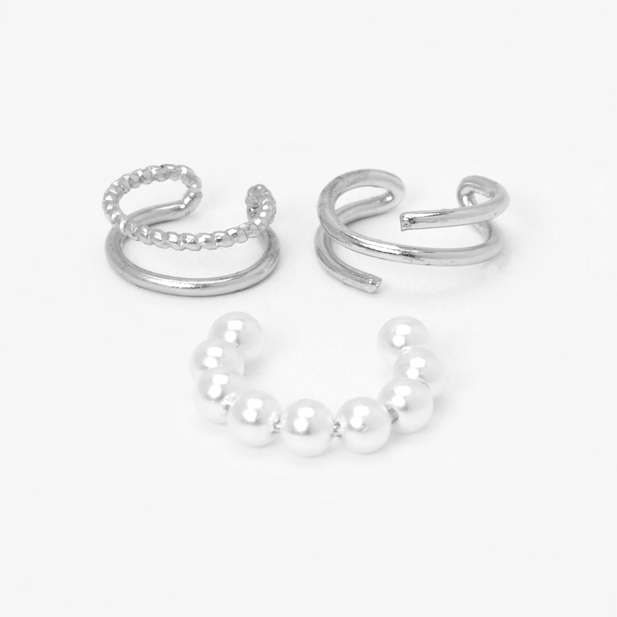 Silver Pearl Chain Ear Cuffs - 3 Pack,