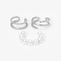 Silver Pearl Chain Ear Cuffs - 3 Pack,