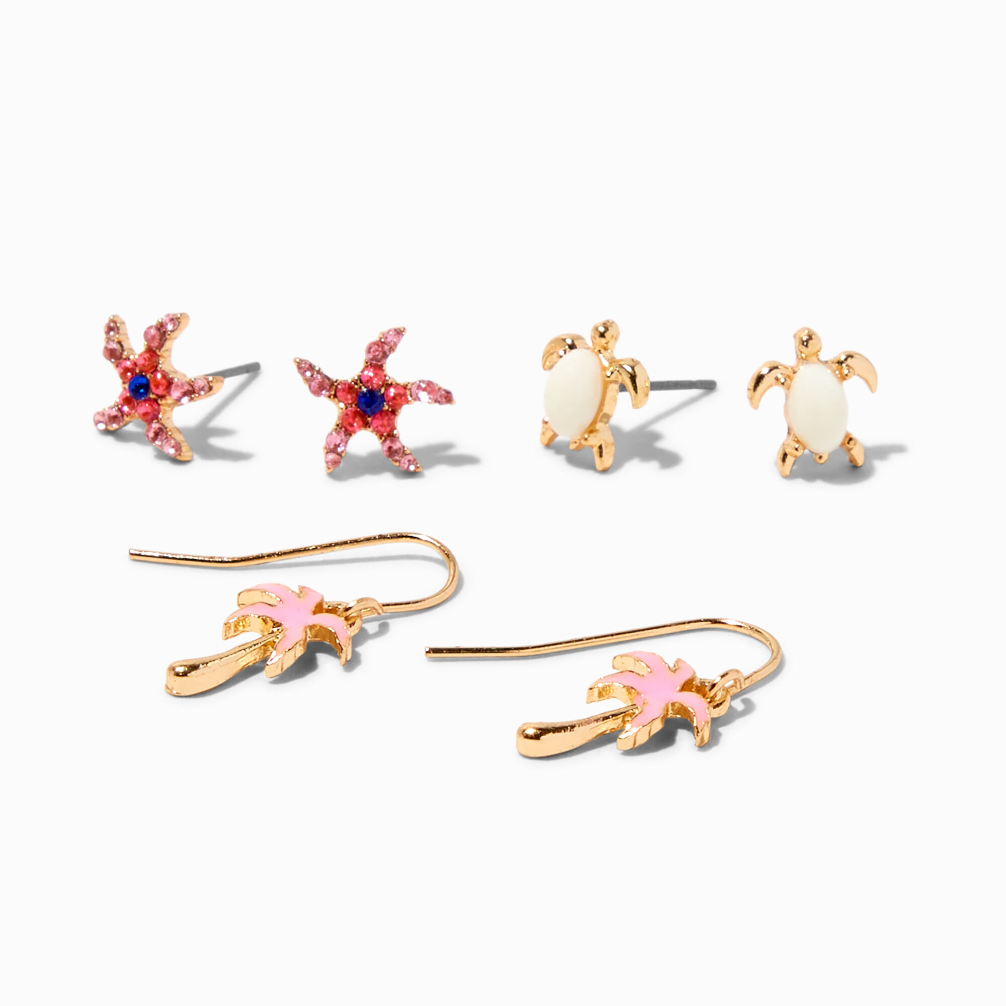 View Claires GoldTone Sea Life Earrings Set 3 Pack Pink information