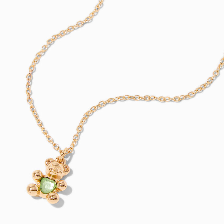 Gold August Birthstone Teddy Bear Pendant Necklace,