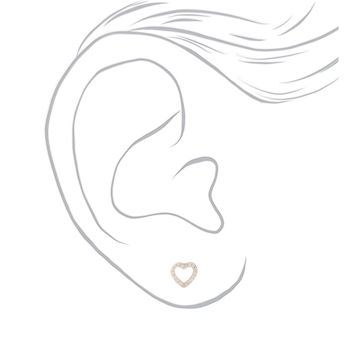 Sterling Silver Cubic Zirconia Stud Heart Earrings,