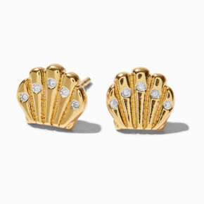 C LUXE by Claire&#39;s 18kt Gold Plated Cubic Zirconia Seashell Stud Earrings,