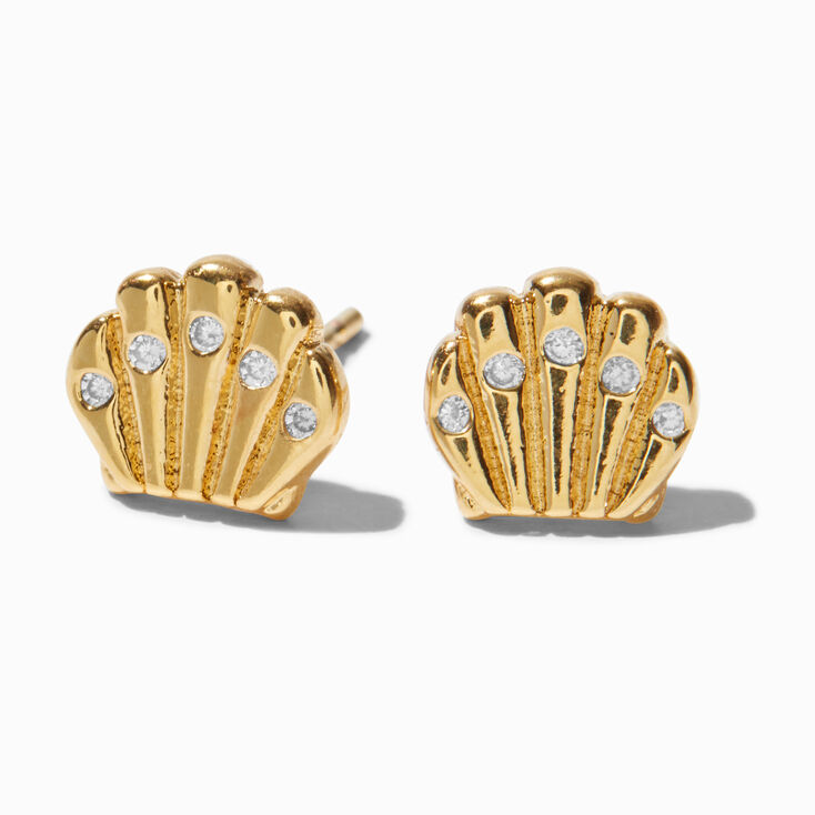 C LUXE by Claire&#39;s 18kt Gold Plated Cubic Zirconia Seashell Stud Earrings,
