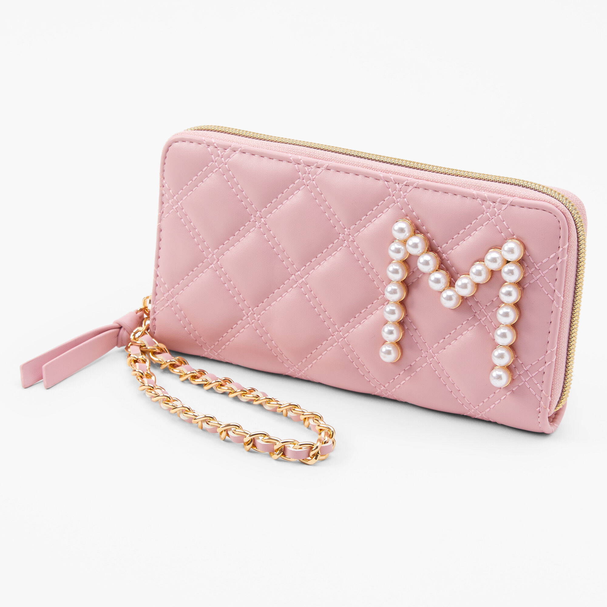 Claire's Pochette poignet à initiale avec perles d’imitation - Rose, M
