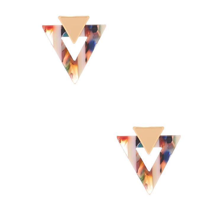 Gold Triangle Striped Resin Stud Earrings,