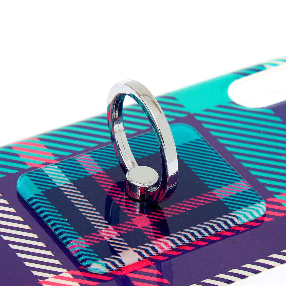 Navy Plaid Ring Holder Protective Phone Case - Fits iPhone X/XS,