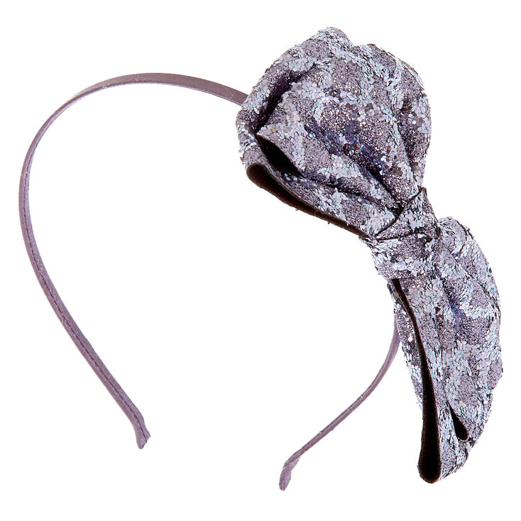 Claire's Serre-tête à nœud à paillettes - Gris