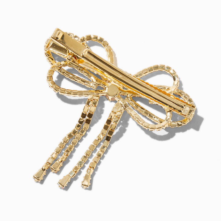 Gold Rhinestone Drip Hair Bow Clip ,