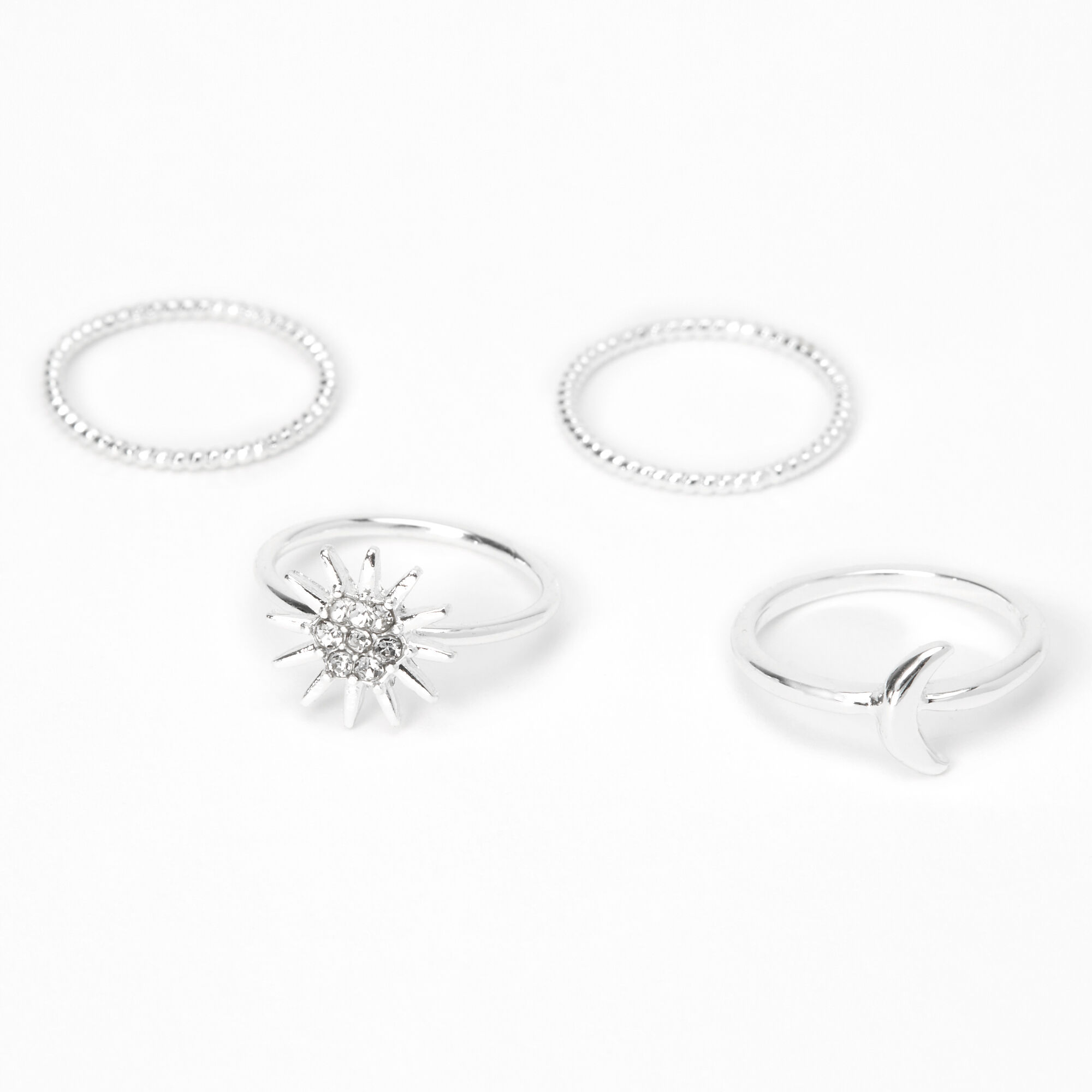 View Claires Tone Celestial Midi Rings 4 Pack Silver information