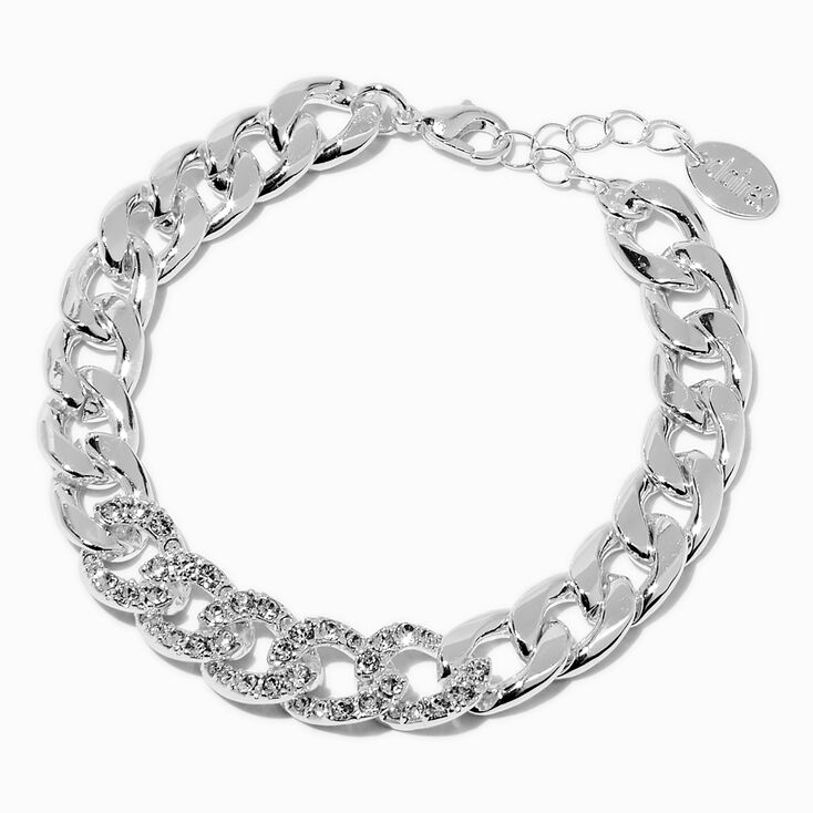 Silver-tone Bling Cuban Chain Bracelet ,