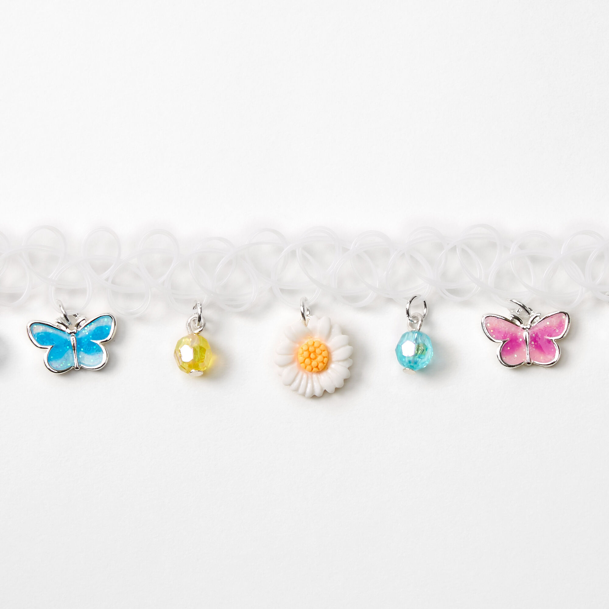 Butterflies & Flowers Tattoo Choker Necklace - White,