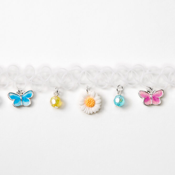 Butterflies &amp; Flowers Tattoo Choker Necklace - White,