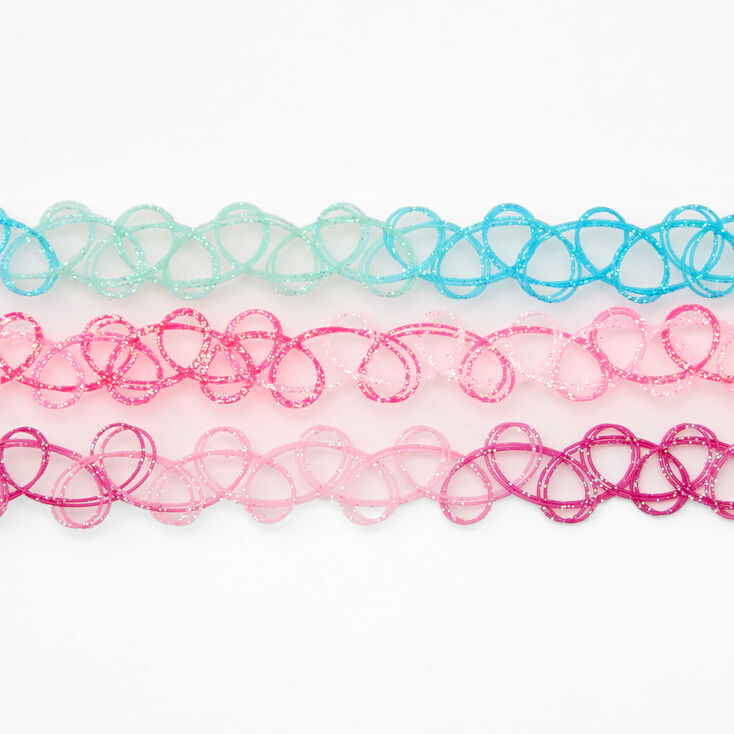 Pastel Glitter Tattoo Choker Necklaces - 3 Pack,