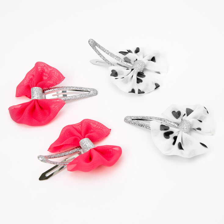 Claire's Barrettes clic clac à paillettes avec nœuds en tissu transparent Claire's Club - Lot de 4