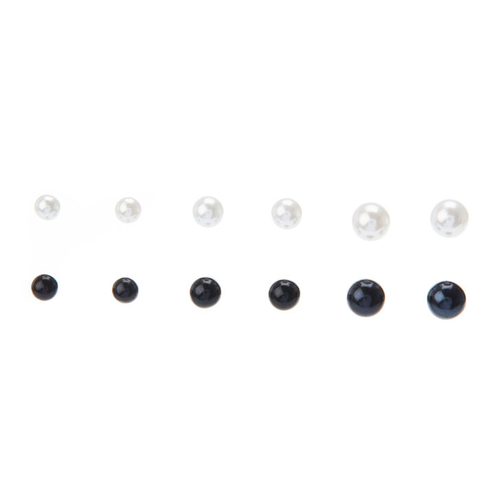 Black and White Graduated Faux Pearl Stud Earrings,