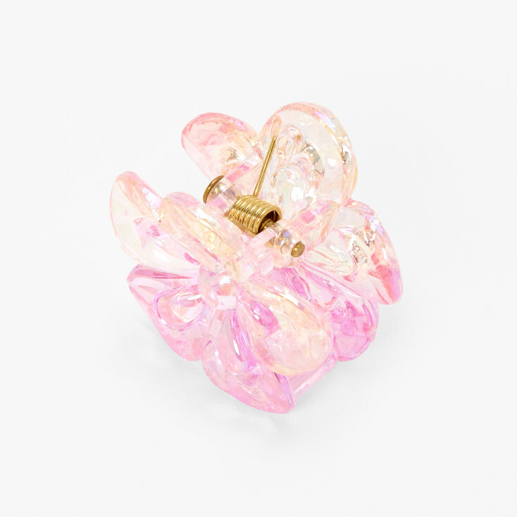 Clear Iridescent Flower Hair Claw - Pink,