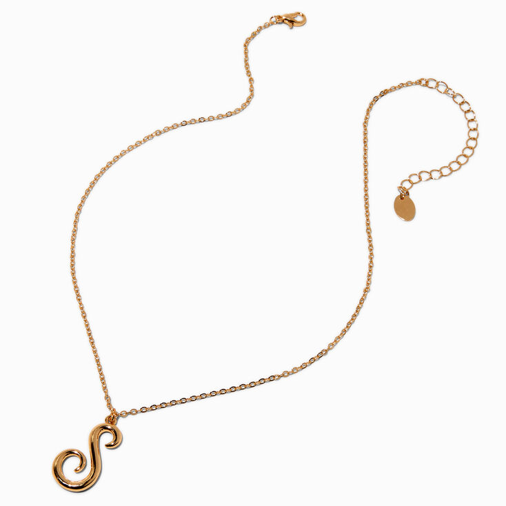 Gold-tone Curly Script Initial Pendant Necklace - S,