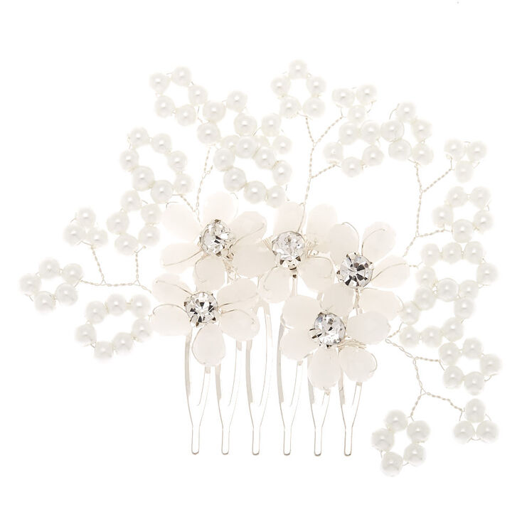 Claire's Peigne avec fleurs et perles d'imitation blanches