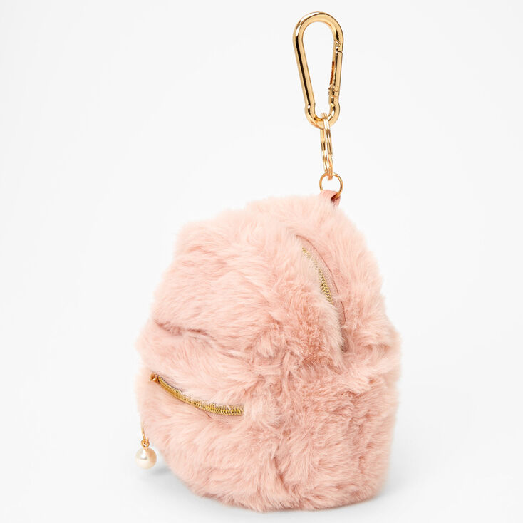 Blush Pink Fuzzy Mini Backpack Keychain,