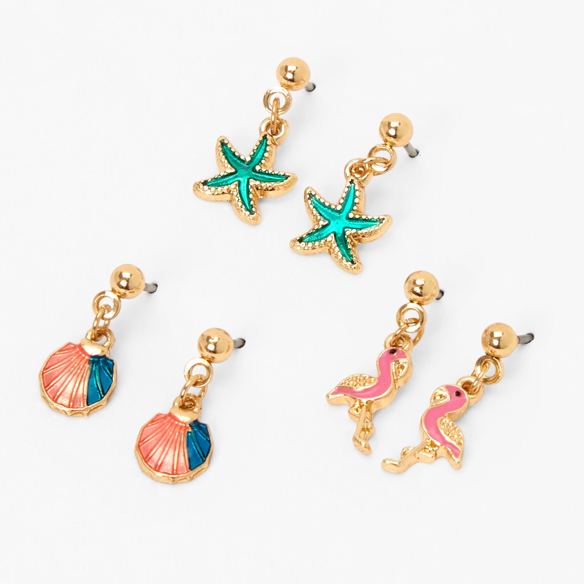 Gold Tropical Beach 1 Drop Earrings 3 Pack