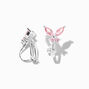 Pink Cubic Zirconia Silver Butterfly Clip-On Earrings,