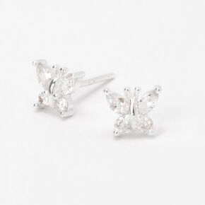 Clous d&rsquo;oreilles papillon en argent et zircon cubique,