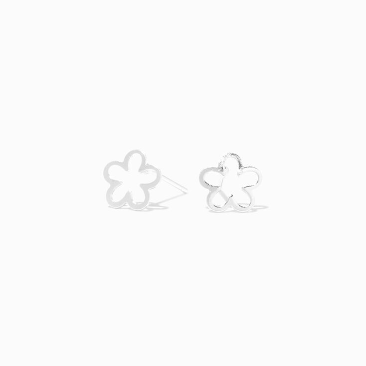 Silver Daisy Outline Stud Earrings,