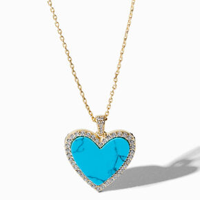 C LUXE by Claire&#39;s 18k Yellow Gold Plated Cubic Zirconia Turquoise Heart Pendant Necklace,