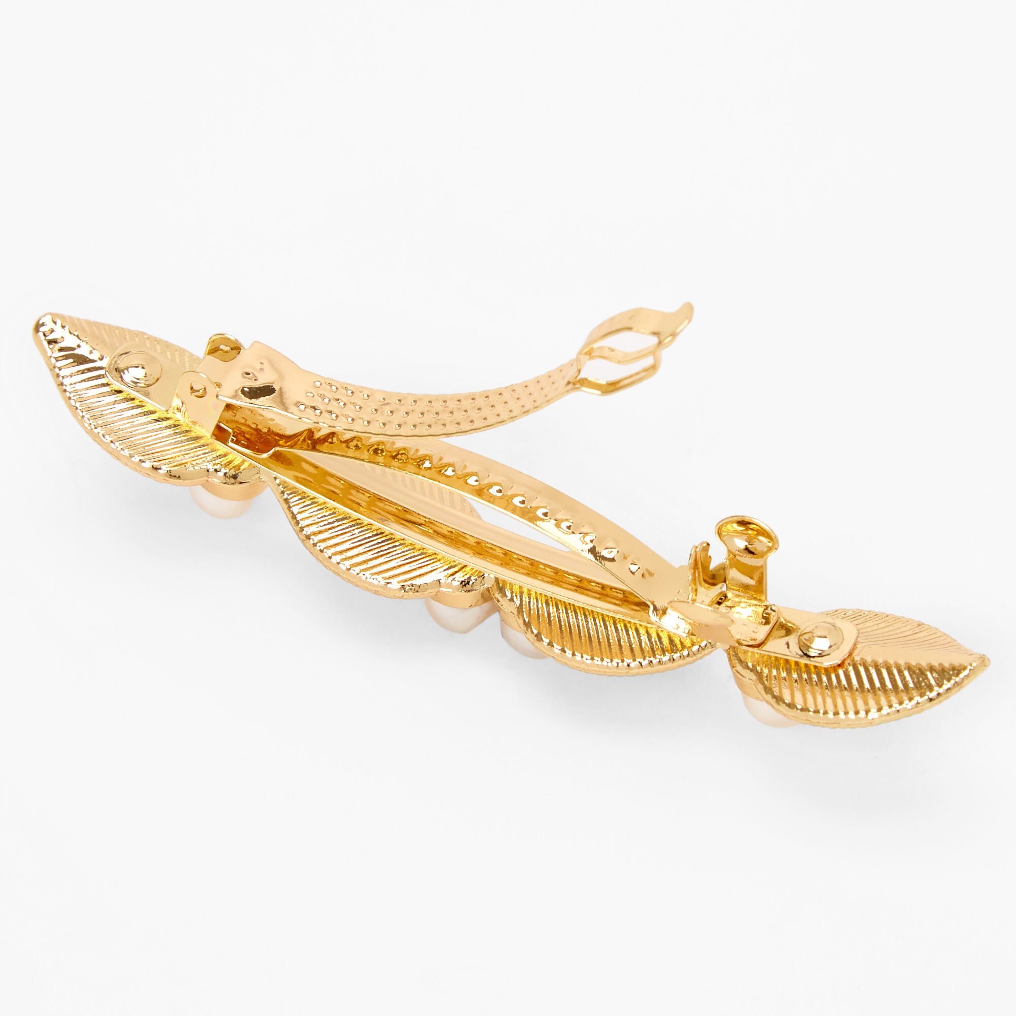 Gold Leaf Pearl Hair Barrette,