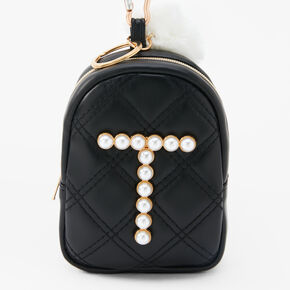 Initial Pearl Mini Backpack Keychain - Black, T,