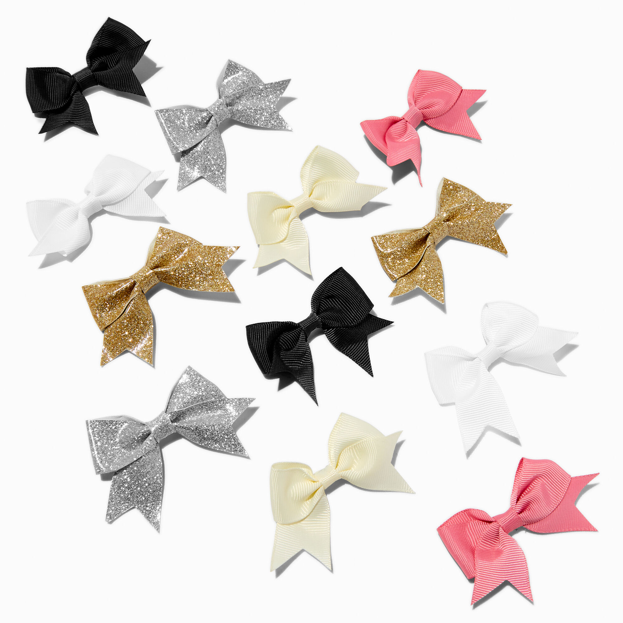 View Claires Club Neutral Glitter Hair Bow Clips 12 Pack information