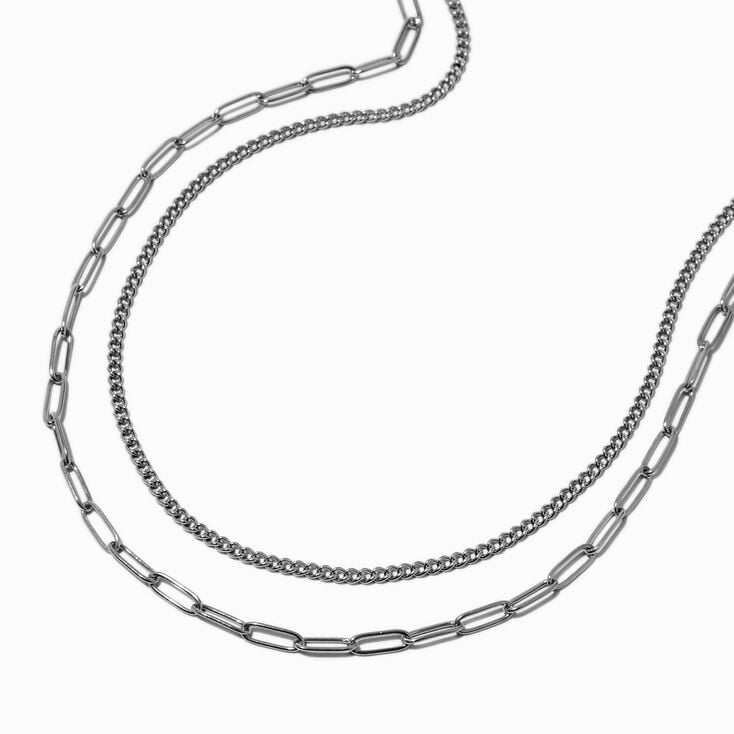 Silver-tone Stainless Steel Curb &amp; Paperclip Chain Necklaces - 2 Pack ,