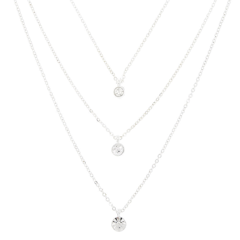 Silver Graduated Rhinestone Multi Strand Necklace,