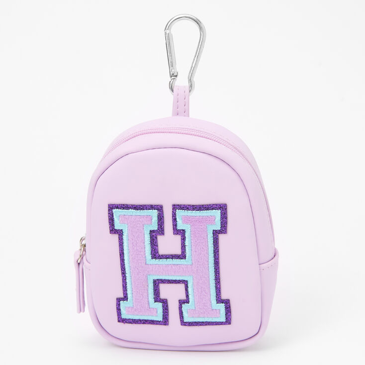 Purple Varsity Initial Mini Backpack Keychain - H,