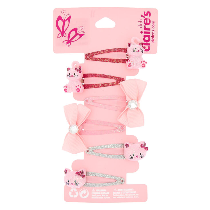 Claire&#39;s Club Avery the Cat Snap Hair Clips - Pink, 6 Pack,