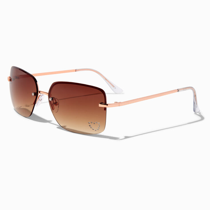 Amber Studded Heart Rectangle Sunglasses - Pink,