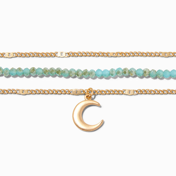 Gold Crescent Moon &amp; Turquoise Choker Necklaces - 3 Pack,