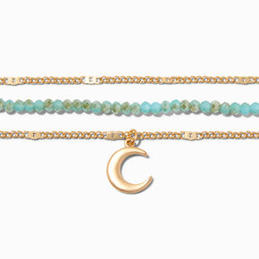 Gold Crescent Moon &amp; Turquoise Choker Necklaces - 3 Pack,