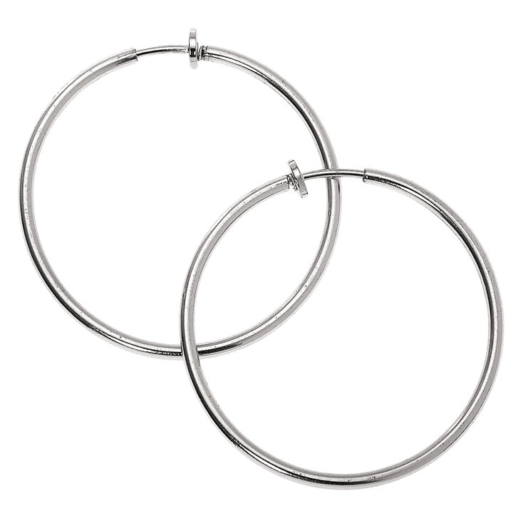Silver 40MM Clip On Hoop Earrings | Claire's